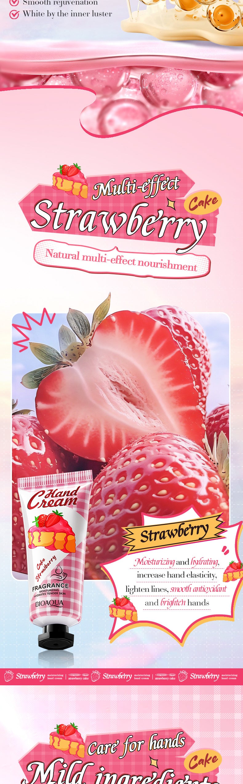 Full English Strawberry Cake Hand Cream BIOAOUA Fragrance Hand Cream  Foreign Trade Wholesale