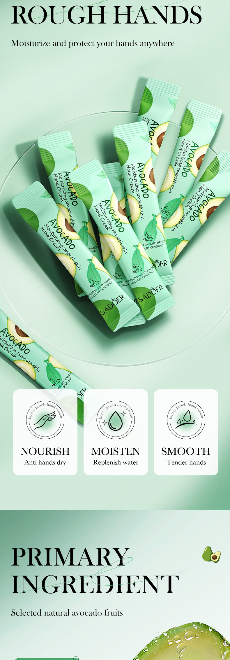 Pure English Hand Cream Box SADOER Avocado Peach Grapefruit Hydrating Hand Cream  Wholesale