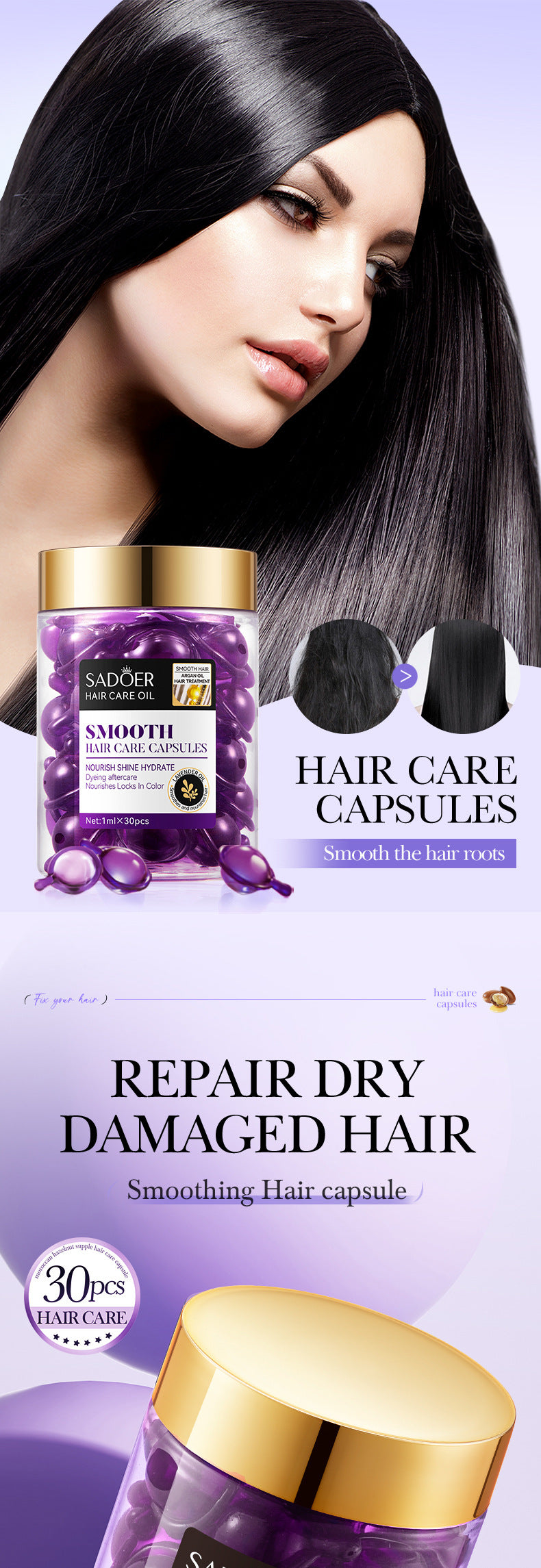 Full English Nut Oil Hair Care Capsules SADOER Improve Frizz Essential Oil Capsule Conditioner  Wholesale