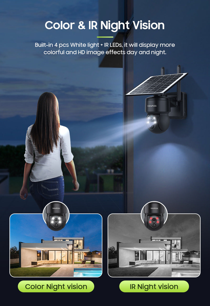 4G Solar HD400Megapixel outdoor courtyard surveillance camera with infrared night vision PIR Detection