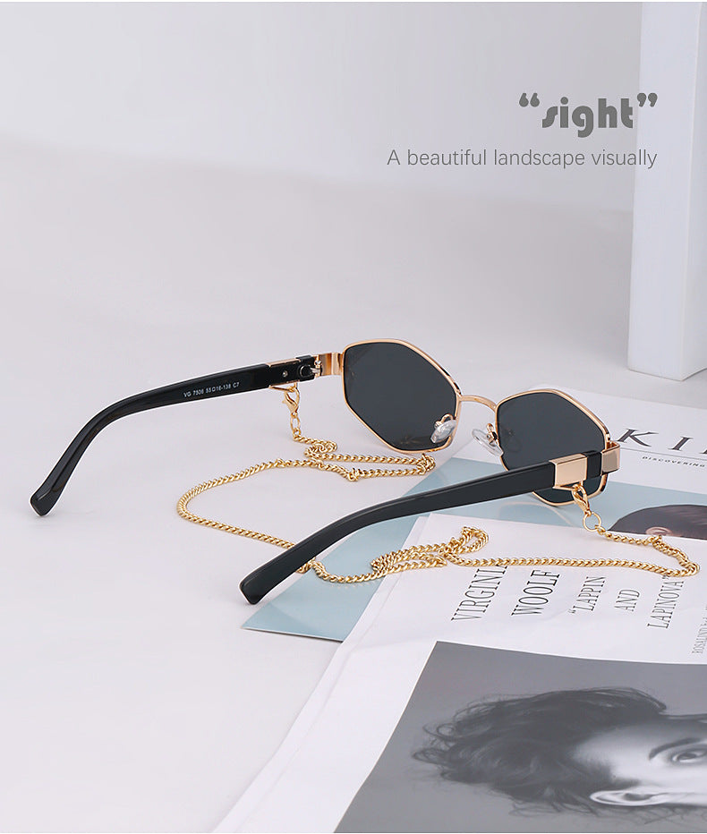 New Women's Sunglasses Fashion Chain Personality Round Frame Korean Style Sunglasses Wholesale Glasses sunglasses