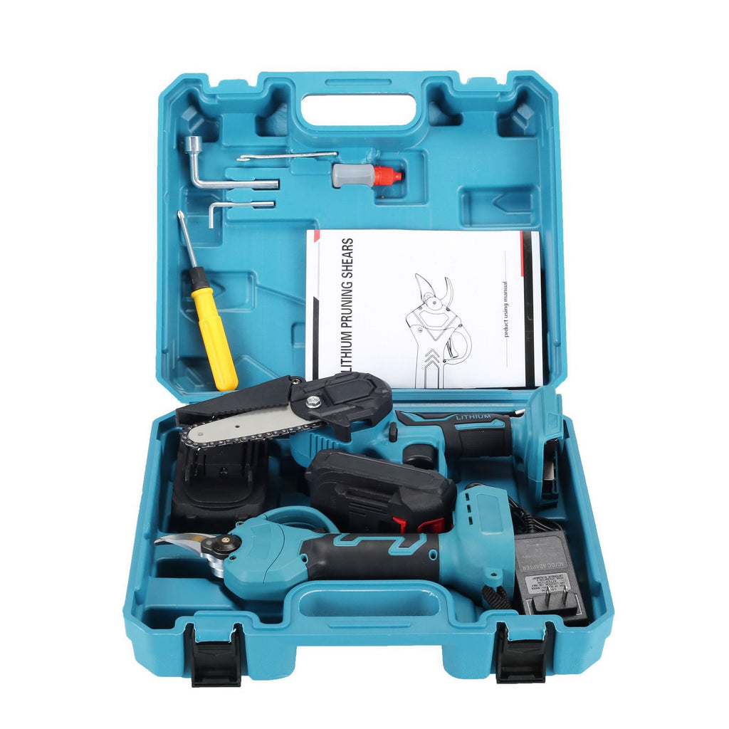 New Household Mini Electric Chainsaw Two-Piece Set Electric Garden Pruning Shears Multi-Functional Handheld Lithium Battery Pruning Shears