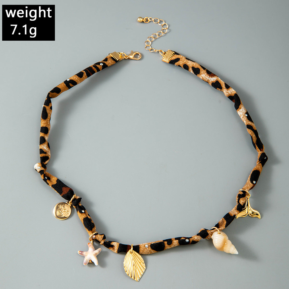 European and American Style Ocean-themed Cross Conch Starfish Pendant Leopard Print Exaggerated Necklace Collarbone Chain Jewelry