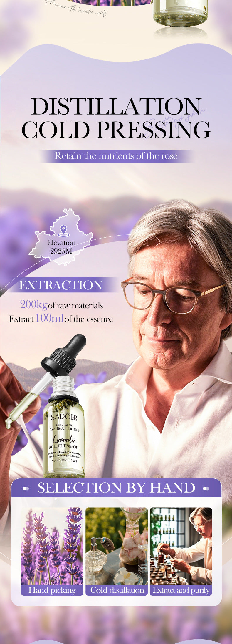 Cross-border Lavender Dried Flower Massage Oil30ml Moisturizing and rejuvenating skin body oil wholesale from foreign trade manufacturer