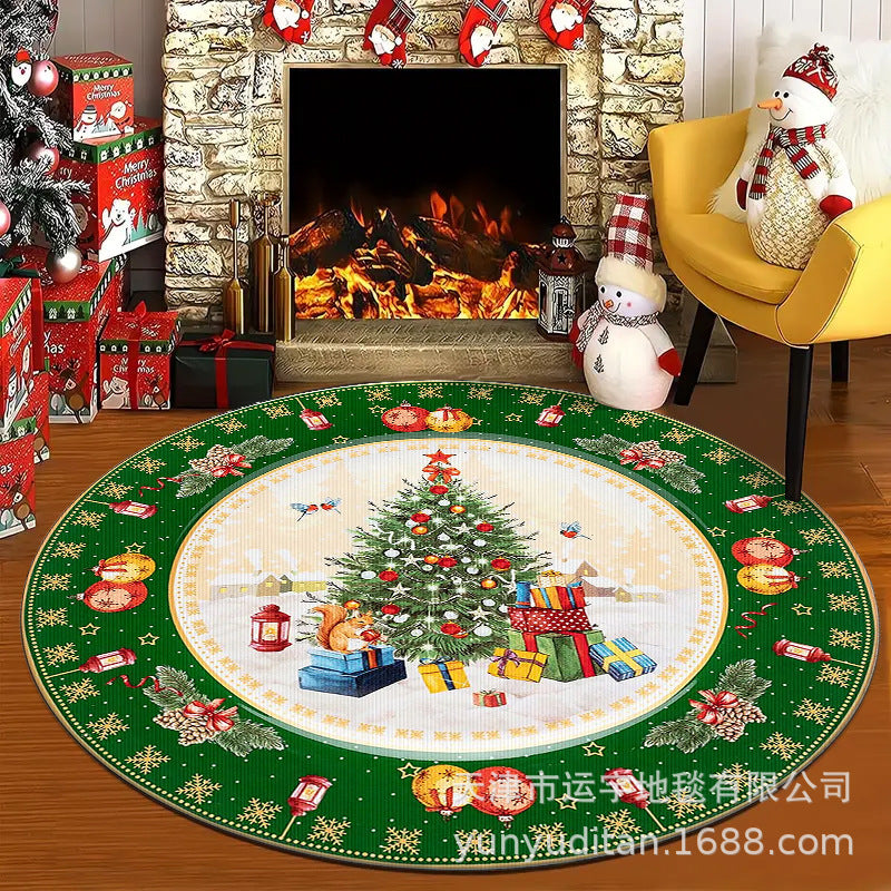 Christmas Carpet Round Living Room Crystal Velvet Floor Mat Christmas Decoration Atmosphere Mat Christmas Tree Floor Mat Customizable