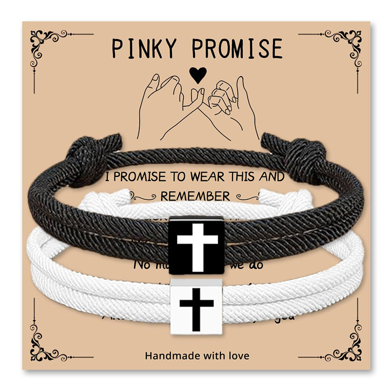 Alloy Cross Bracelet Set Adjustable Handmade Woven Bracelet Promise Faith Milan Rope Bracelet