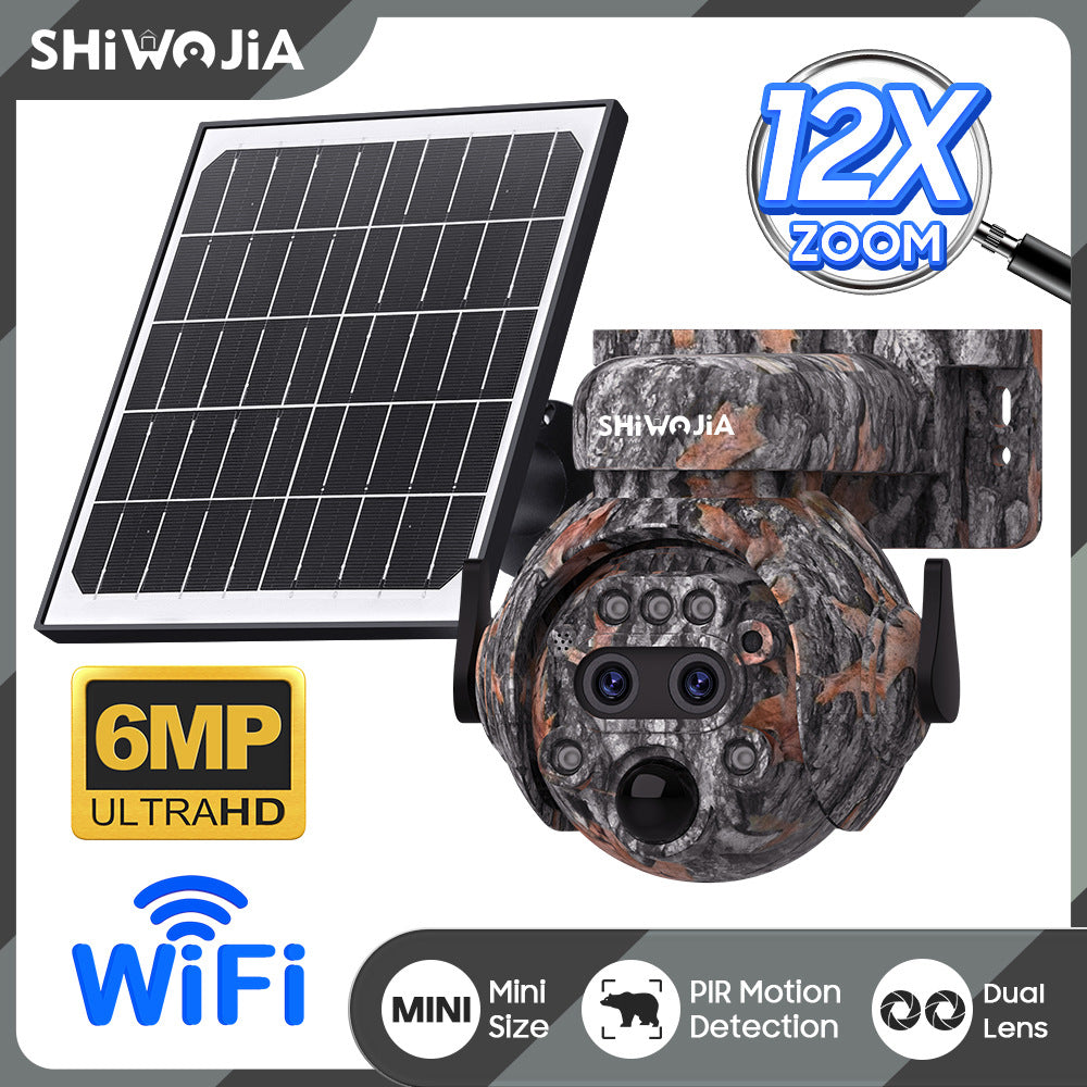Camouflage122x Zoom Solar Camera Outdoor Forest4G Binocular HD AI Full Color Night Vision Surveillance