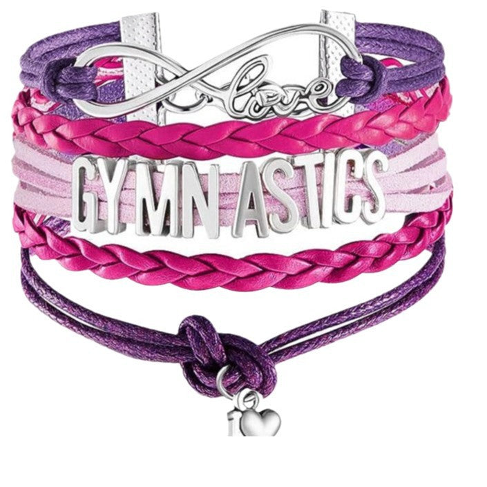 gymnastics Letter Bracelet for Women, Multi-layer Hand-woven Heart Pendant Gymnastics Sports Woven Bracelet