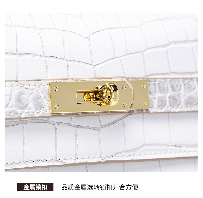 European and American Crocodile Pattern Kelly Bag Large Capacity Light Luxury Fashion Single Shoulder Crossbody Bag Versatile Niche Handbag for Women