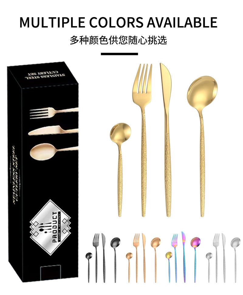 Stainless Steel Cutlery Western Knife Fork Spoon Restaurant Steak Knife Fork Hammer Pattern Portugal24Set