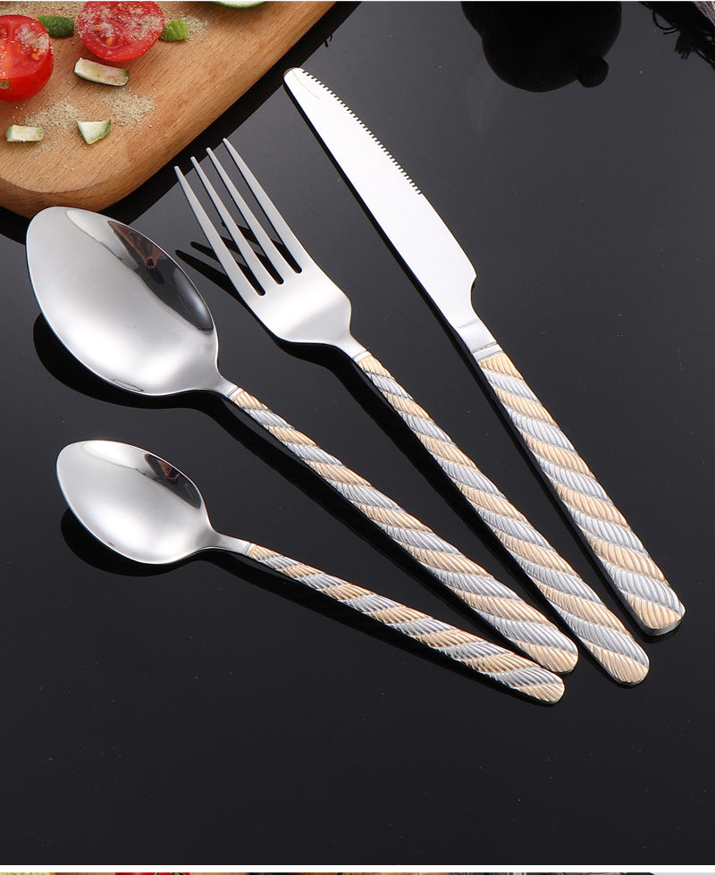 410Stainless Steel Tableware Hotel Restaurant Hemp Rope Pattern Knife Fork Spoon24Set of Western Steak Knives and Forks