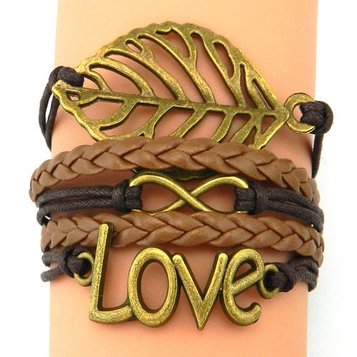 Vintage Anchor Multi-layer Braided Bracelet Owl Cross Bracelet Men's Layered Handmade Braided Leather Bracelet