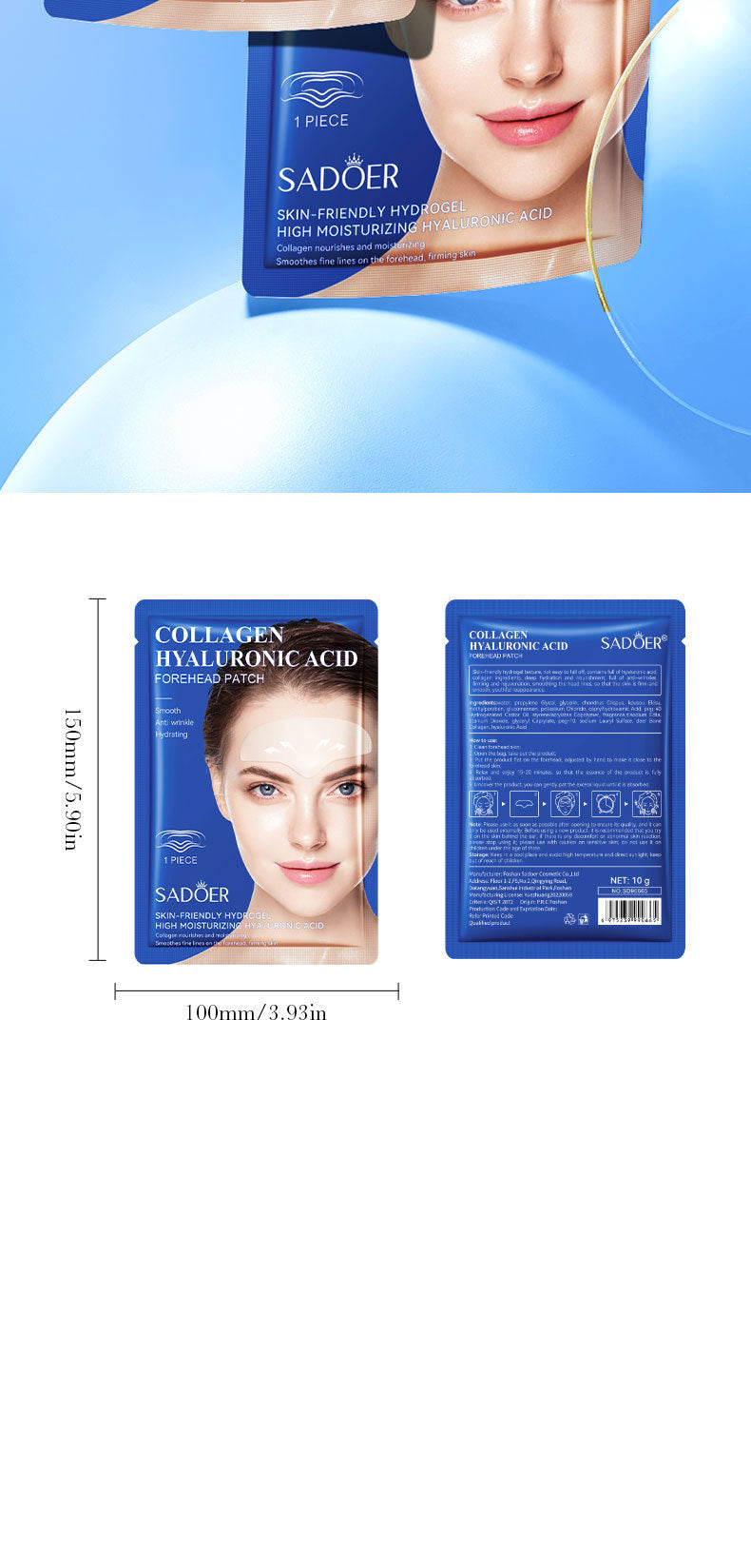 Full English Hyaluronic Acid Forehead Patch SADOER Collagen Firming Improves Forehead Wrinkles  Wholesale