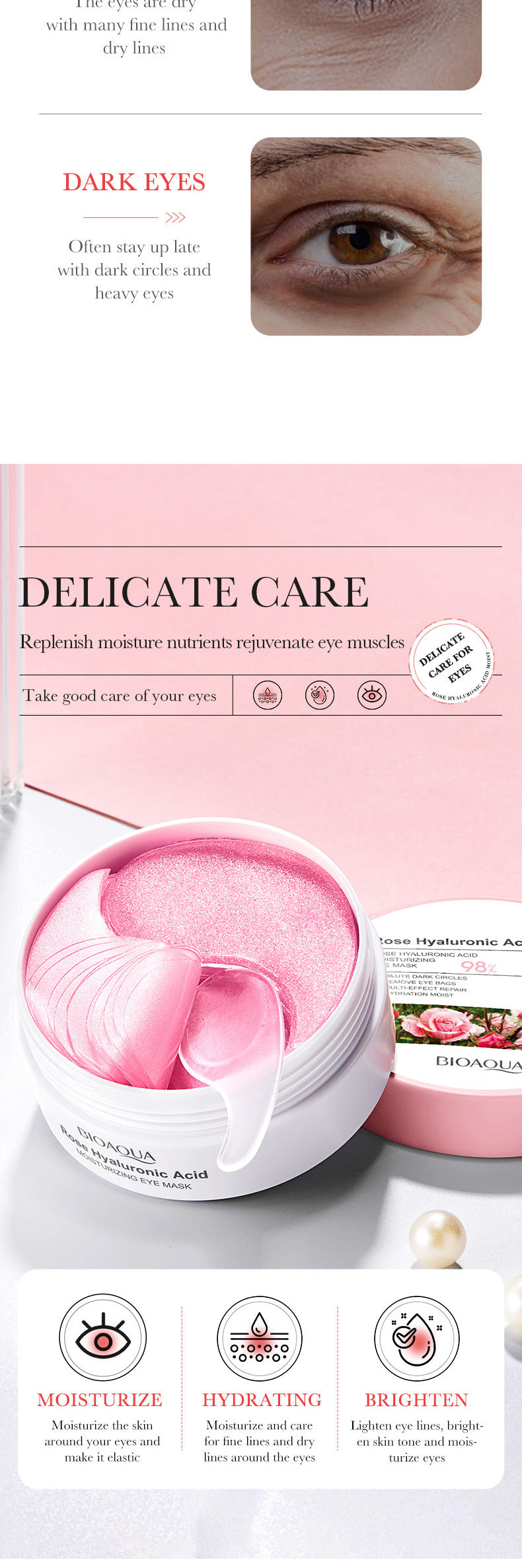 foreign trade BIOAOUA Rose Hyaluronic Acid Moisturizing Eye Mask Hydrating and Moisturizing Eye Mask Wholesale