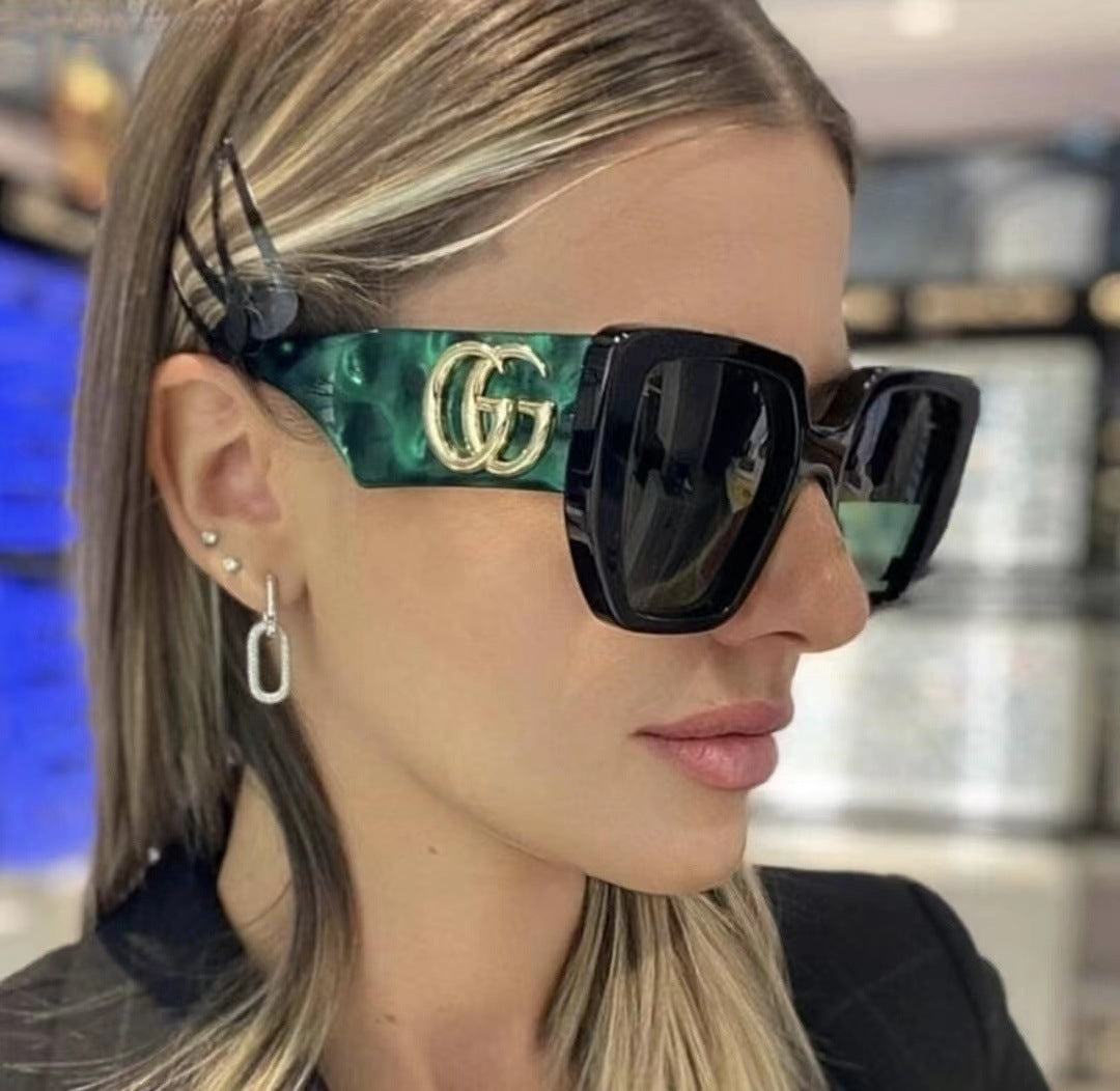 G Home Sunglasses European and American Style ins Xiaohongshu Celebrity Style Sunglasses Square Frame Color Block Legs Unisex GG6040