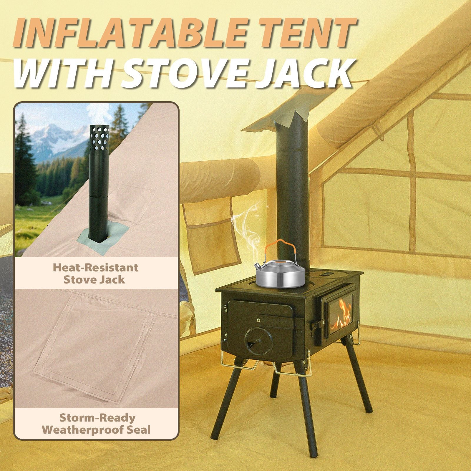 6.3㎡Inflatable Tent Outdoor Camping Oxford Cloth Light Luxury Family Camping Small House Camp Tent3-4People