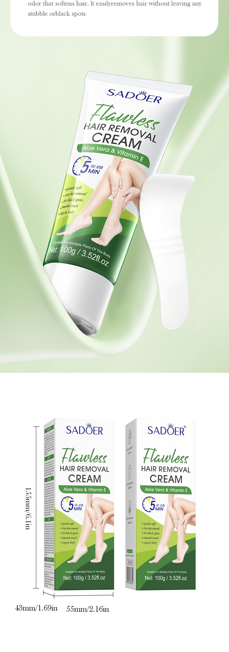 Plant VE Depilatory cream100g SADOER Smooth and Gentle Underarm Hair Removal Cream Cross-Border Wholesale