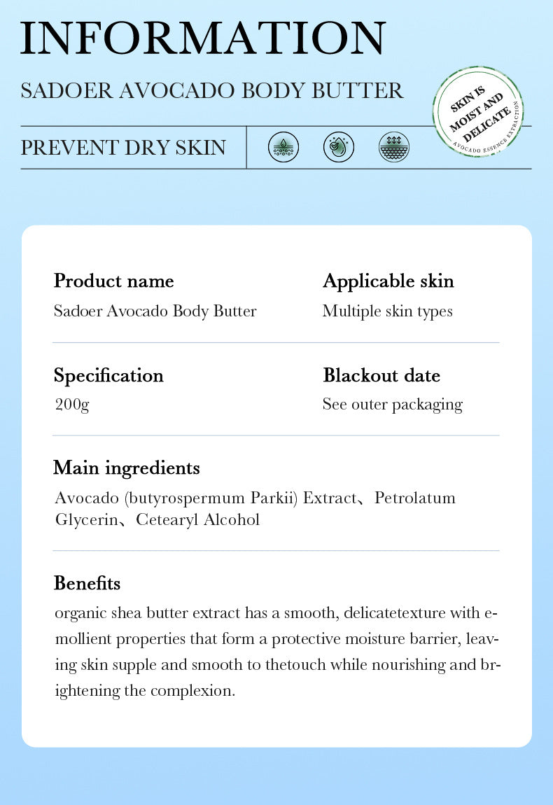 Full English Plant Body Lotion SADOER Avocado Moisturizing Rose Butter Body Lotion  Wholesale