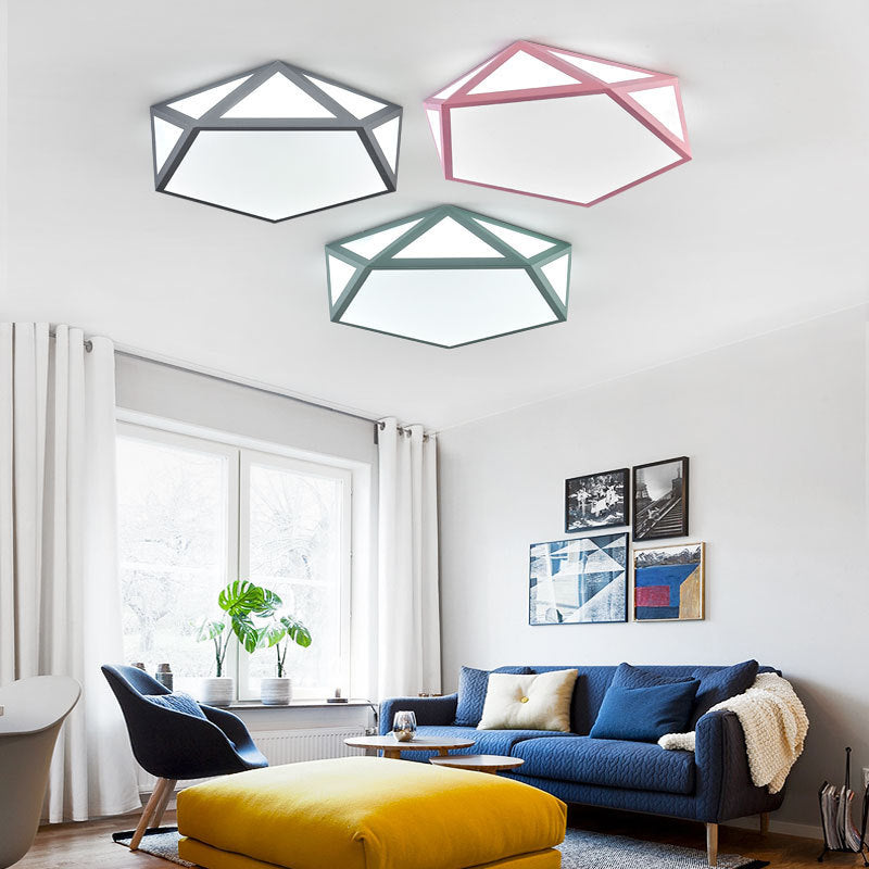 Minimalist Iron Art Acrylic Ceiling Light Nordic Diamond Geometric Hollow Children's Bedroom Colorful Macaron led Lamp