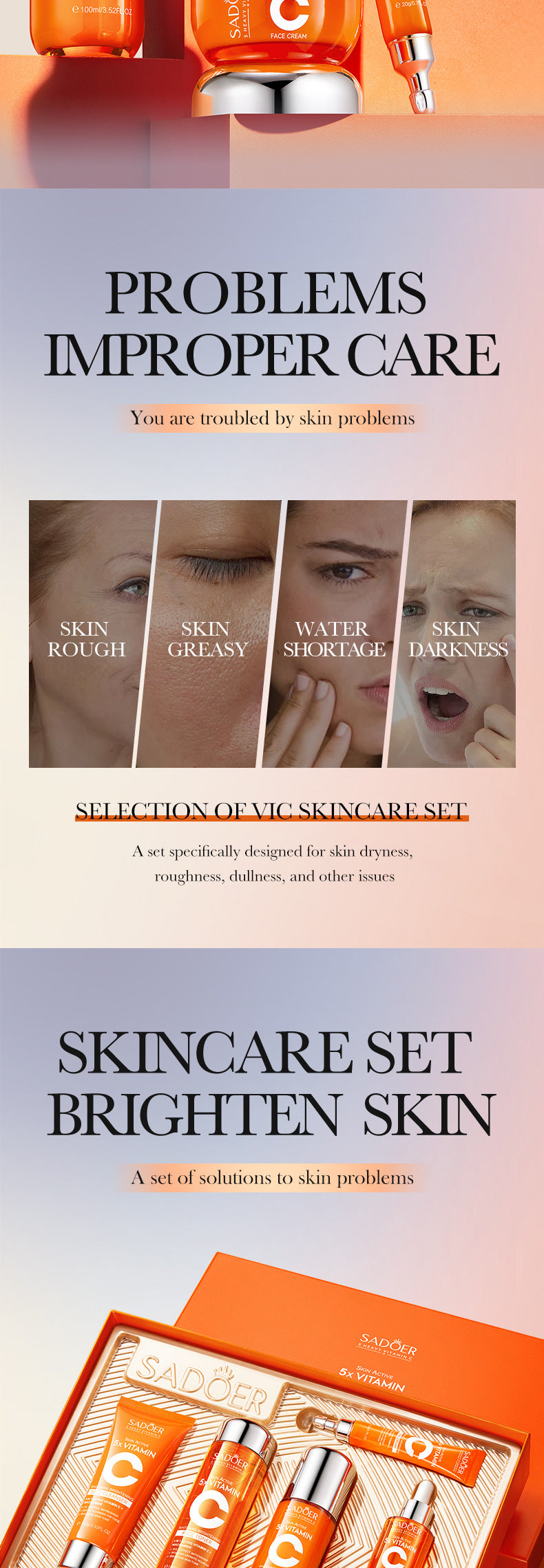 Five Dimensions in Full English C Skin care product set SADOER Whitening and brightening skin care six-piece set  foreign trade wholesale