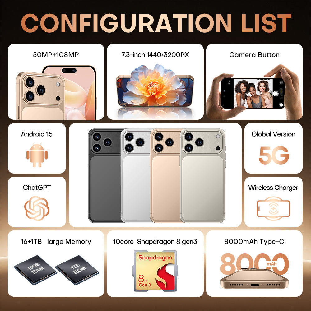 Hot Sale i17 Pro Max Android Smartphone16+1T Mobile phone source factory available