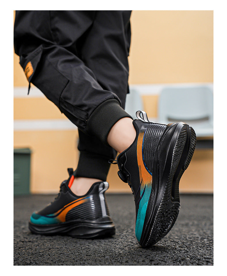 Red Rabbit Rotating Button Children's Shoes Leather Surface Waterproof Middle and Large Children Student Running Shoes Shock Absorption Lightweight Sports Shoes Comfortable