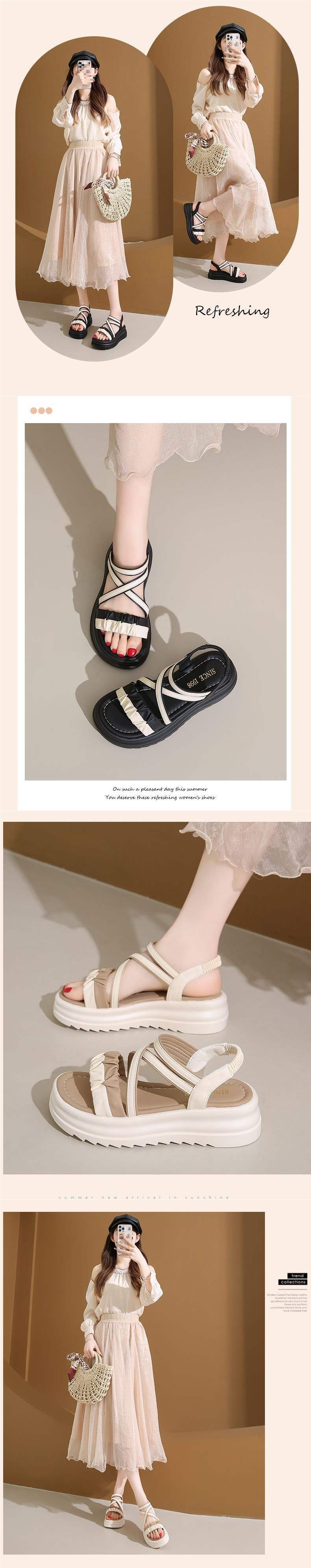 Waterproof Platform Roman Sandals for Women, Breathable Non-Slip Thick Sole Women's Shoes, Student Outdoor Casual Versatile Elastic Strap Beach Shoes