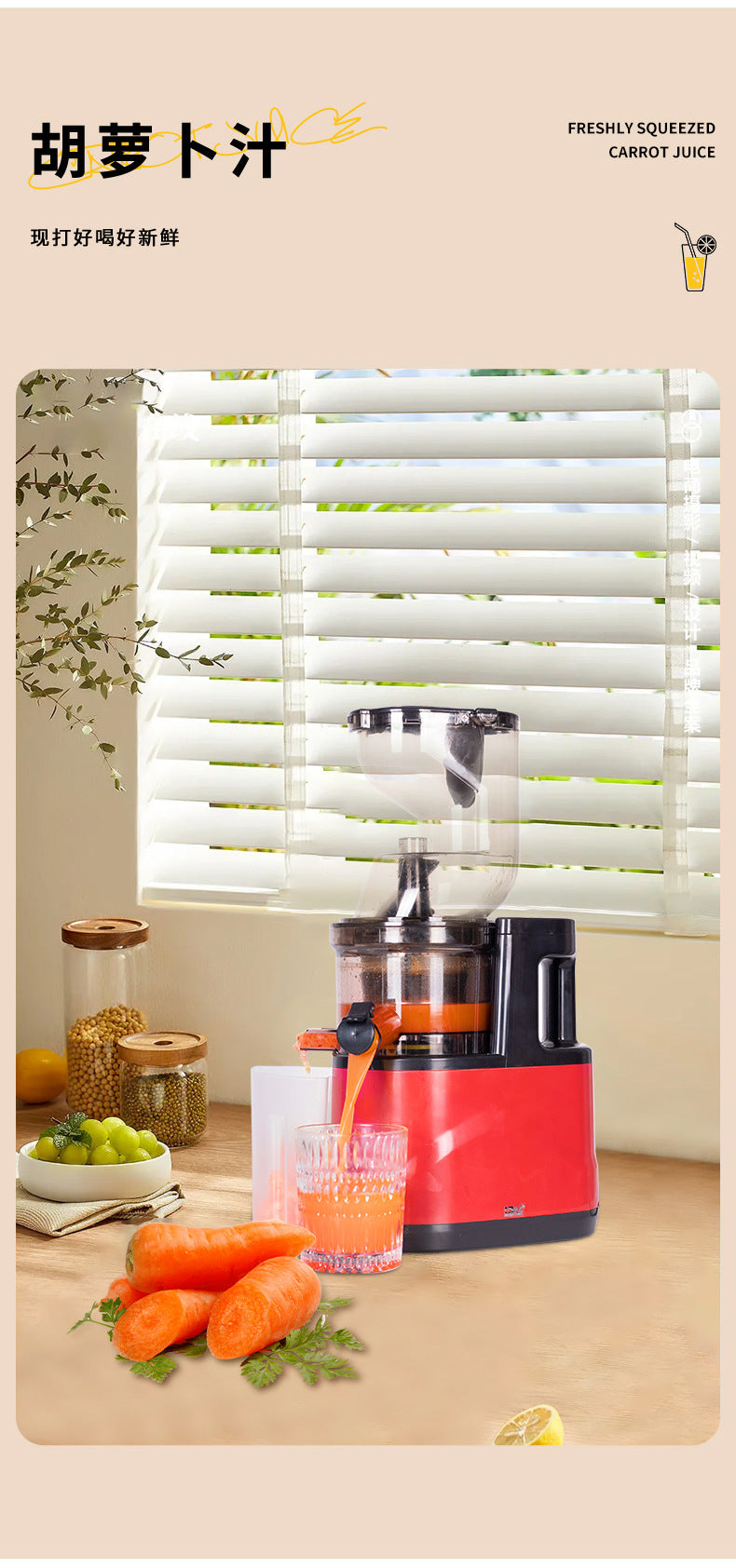 Juicer for Home Use, Pulp and Juice Separation, Multi-Functional Fruit and Vegetable Juice Maker, Slow Juicer for Soy Milk, Large Capacity