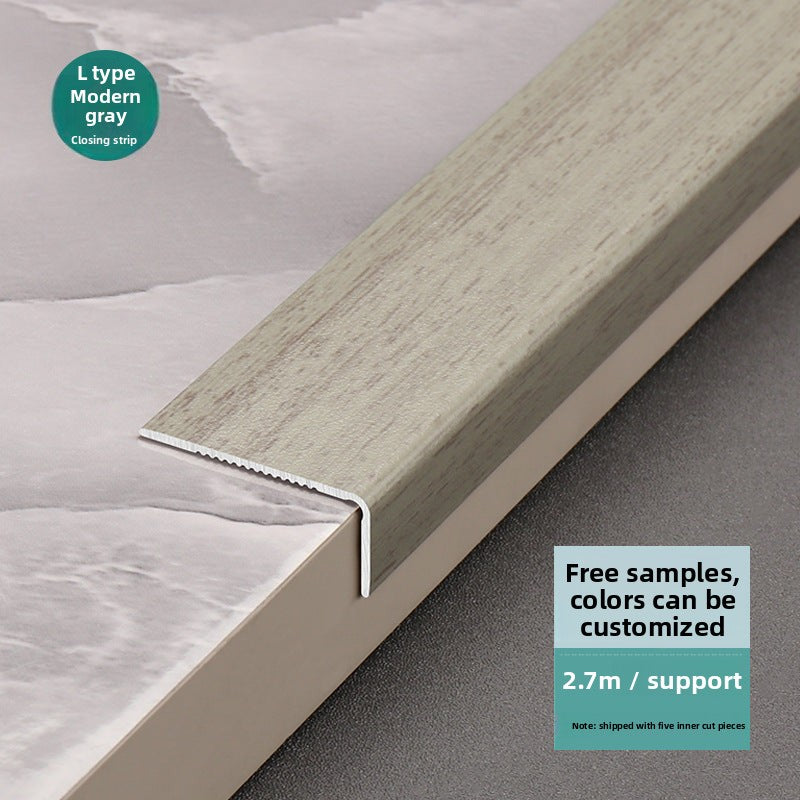 Aluminum alloy wood grain L Edge trim for wooden flooring at right angles7Decorative tile edge trim with embossed pattern for exterior corners