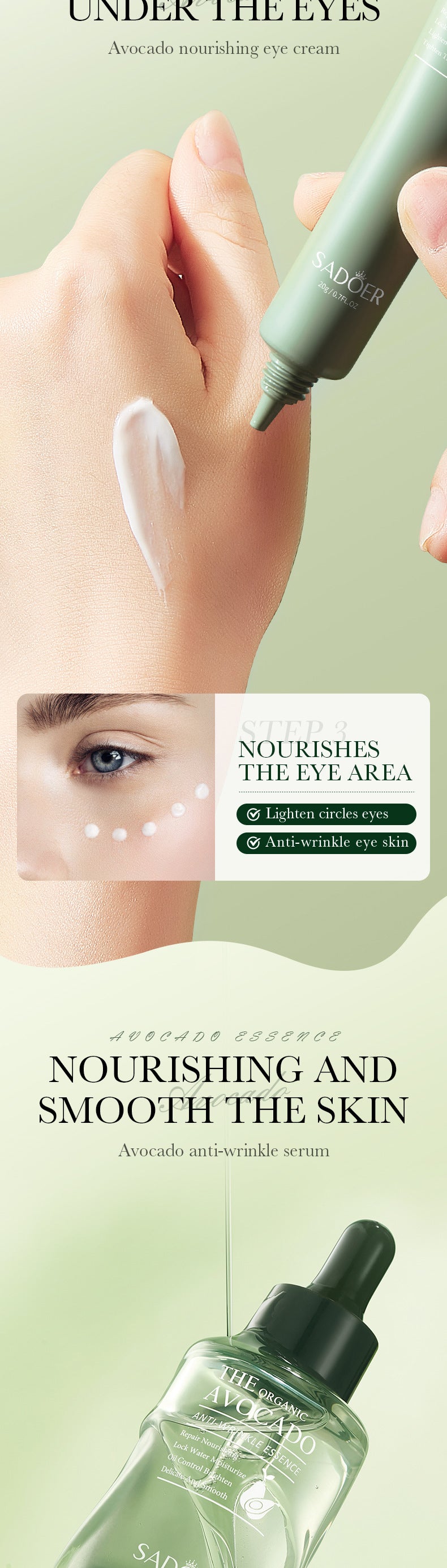 Full English Avocado Skincare Set SADOER Cleansing, hydrating, and moisturizing six-piece set for  foreign trade wholesale