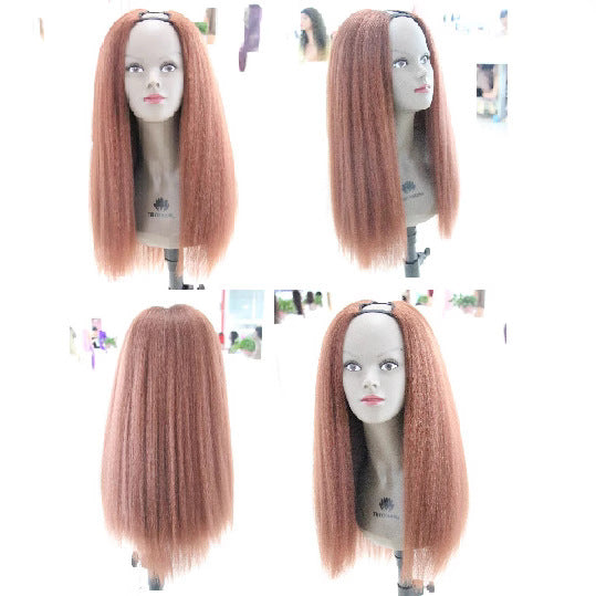 Factory Direct Sale V-part brown Yaki Straight Wig