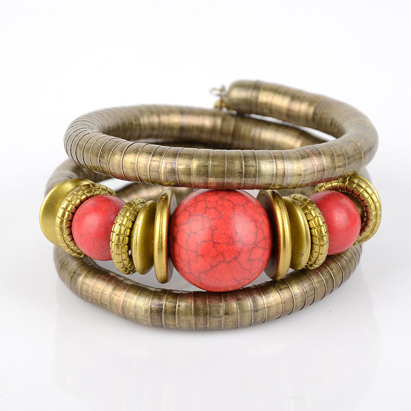 Factory Direct Sale Three-Circle Bracelet European and American Style Exaggerated Personality Spacer Vintage Beaded Bohemian Multi-Layer Bracelet