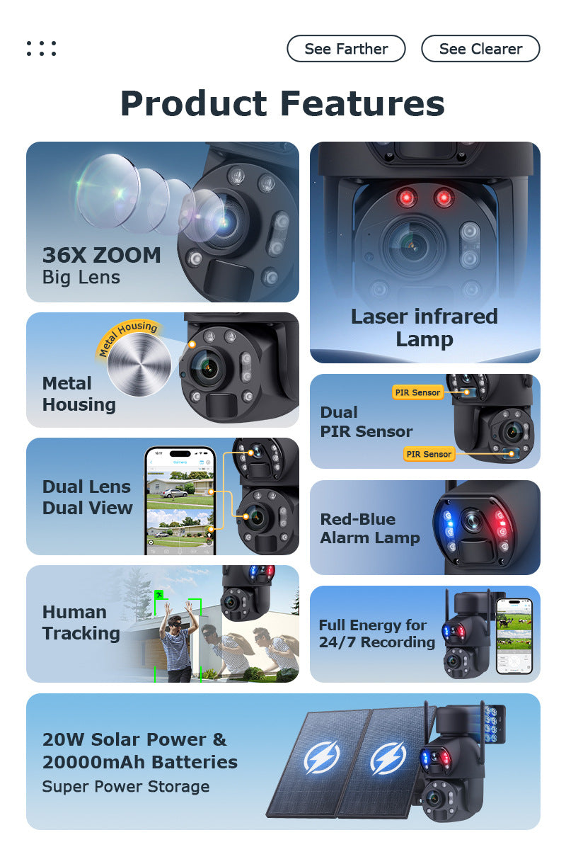600Wan HD Solar Outdoor Low Power Binoculars3610x Zoom Camera4G Wireless Surveillance Bullet Camera