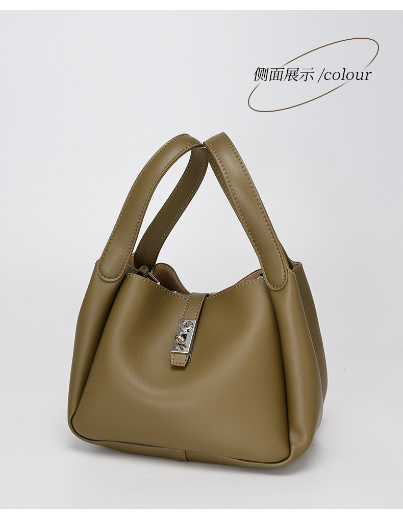 New Style Cowhide Vegetable Basket Bag for Women2024Summer Simple Fashion Large Capacity Single Shoulder Crossbody Bag Niche Lazy Style