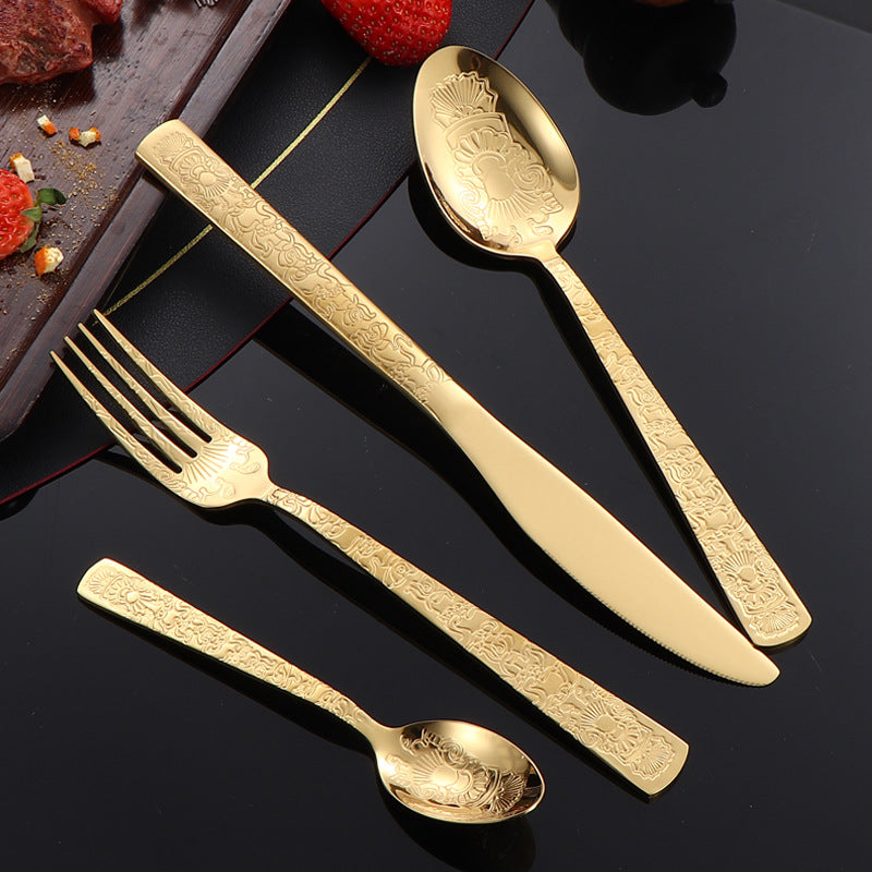 410Stainless Steel Tableware Hotel Restaurant Totem Knife Fork Spoon Set Vintage Pattern Western Steak Knife Fork