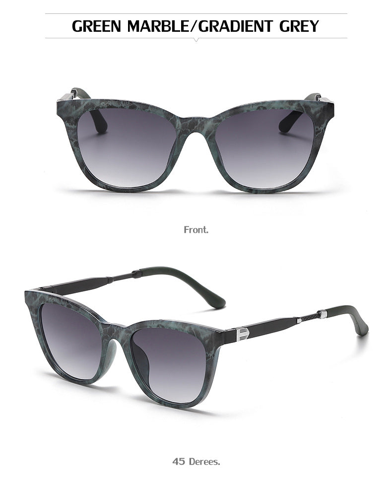 Aluminum-magnesium Spring Mirror Leg Cat Eye Sunglasses Men UV Protection ins Large Frame Sunglasses for Women with High-End Feel