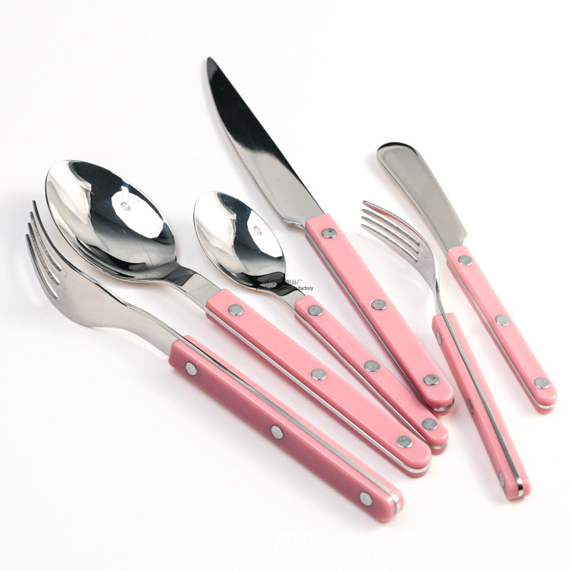 304Mirror Western Tableware Set ABS Handle Butter Knife Fork Spoon Clip Handle Steak Dessert Spoon Fork Plastic Handle