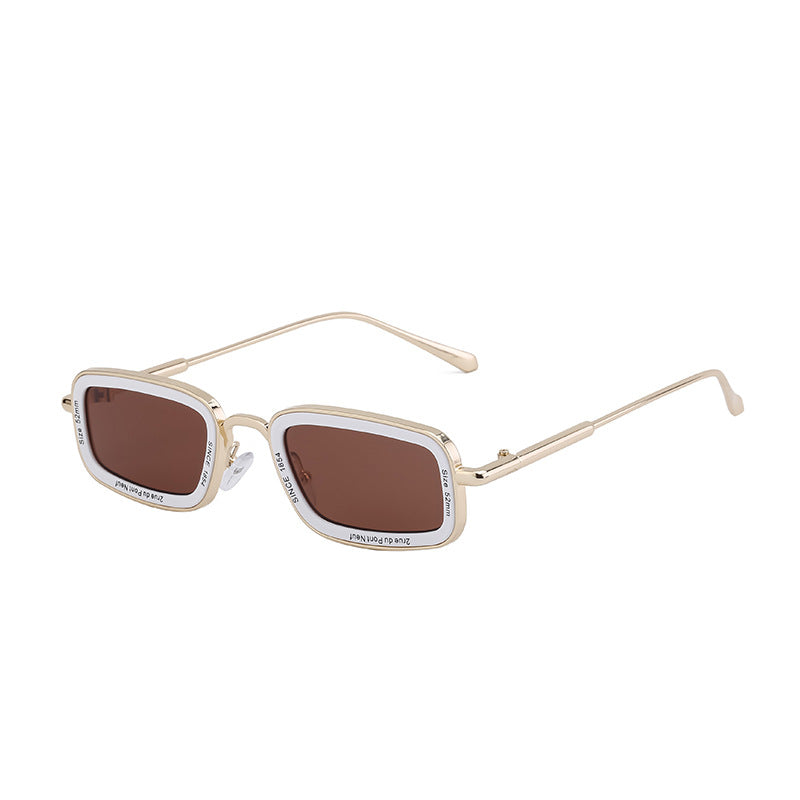 Square Small Frame Sunglasses for Women with Letter Print, Personalized European and American Retro High-End Feel ins Fashion Sunglasses for Women Trendy Glasses