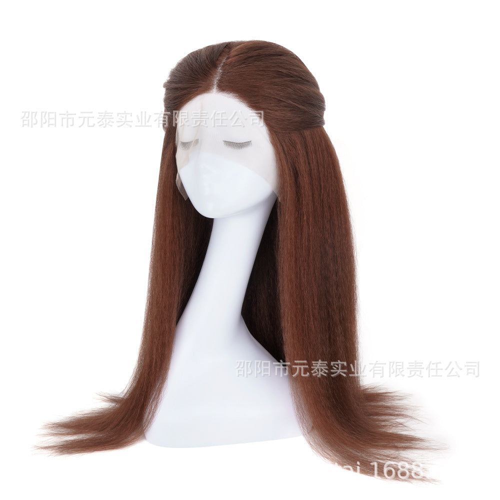 13x4BurgundyYaKiLaceFrontSyntheticWig Curly Hair with Side Bangs Cross-Border Exclusive