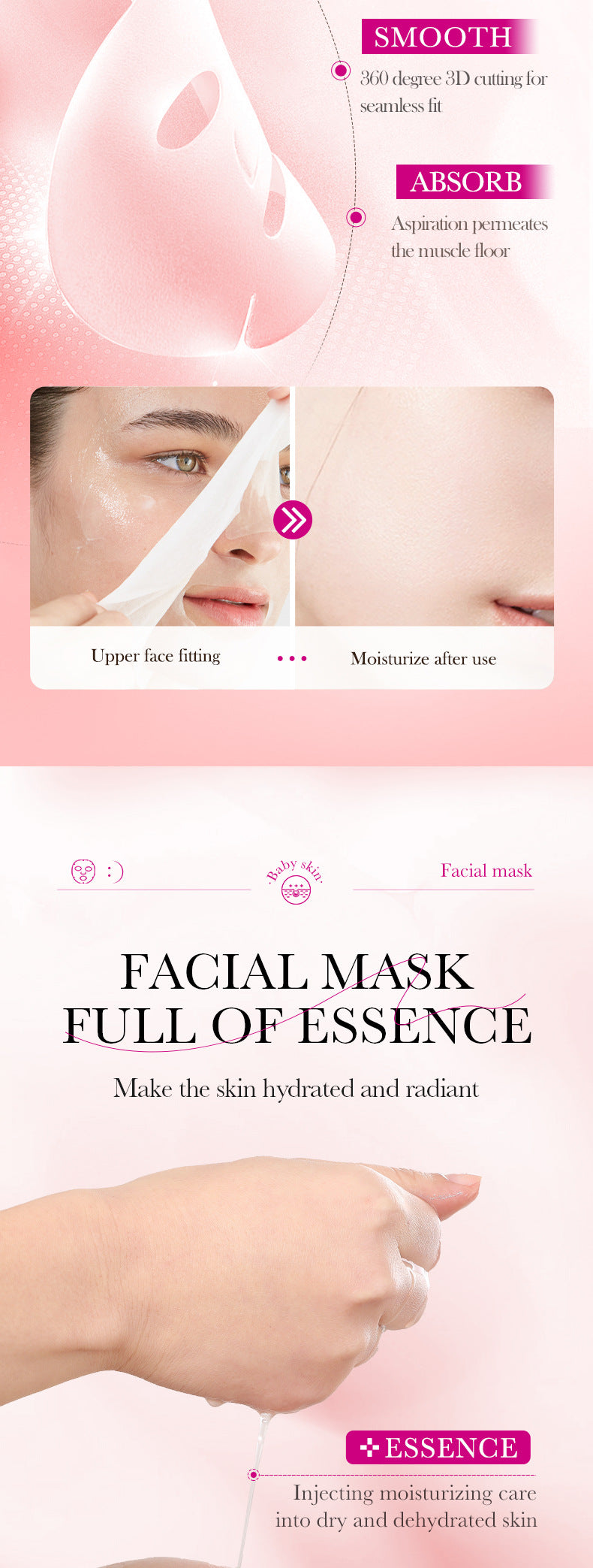 Baby Face Mask25g SADOER Moisturizing, hydrating, skin-smoothing facial mask sheets for cross-border foreign trade wholesale