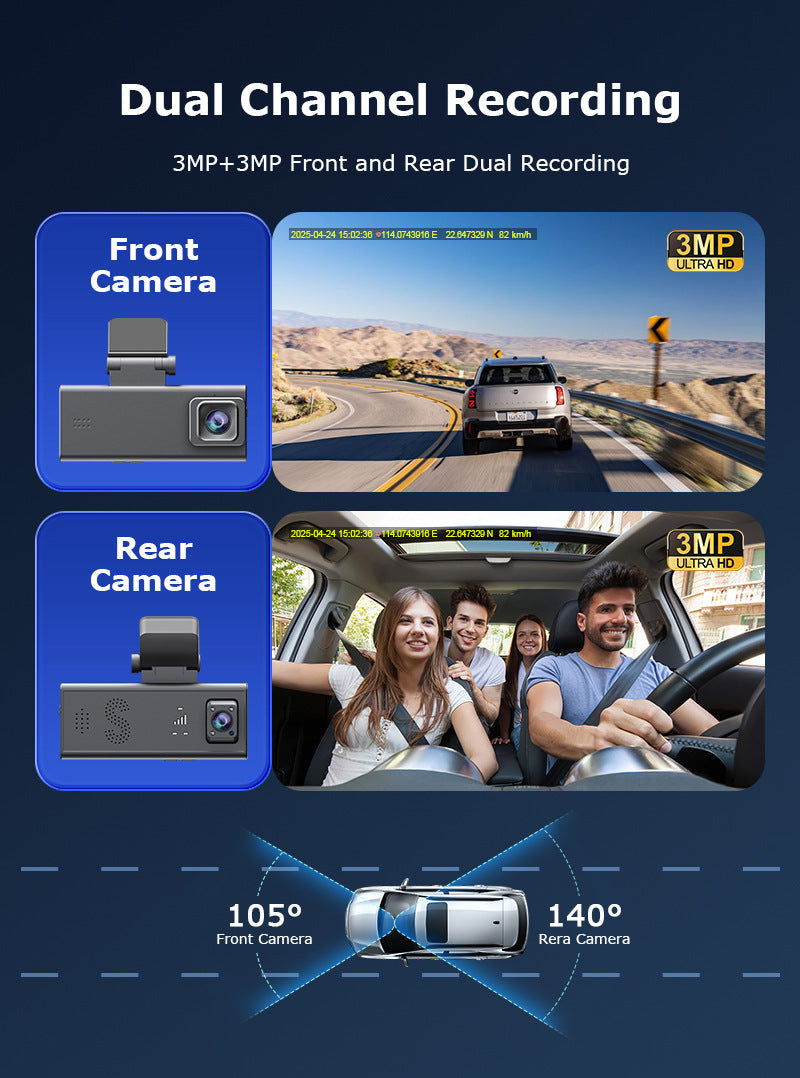 Factory Private Model600Wan Gaoqing4G Double Lens GPS Positioning Vehicle Parking Monitoring Camera Recorder