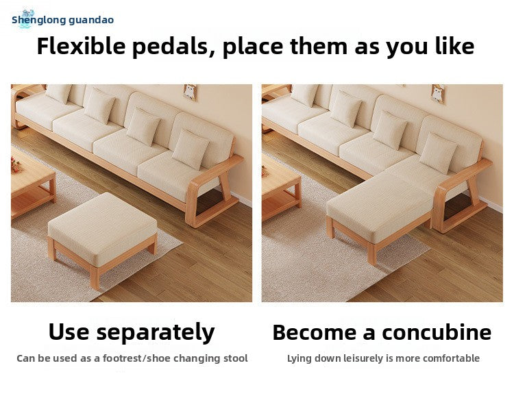 Nordic Modern Minimalist Solid Wood Three-Seater Sofa for Living Room Small Apartment Combination Sofa with Removable and Washable Fabric Cover