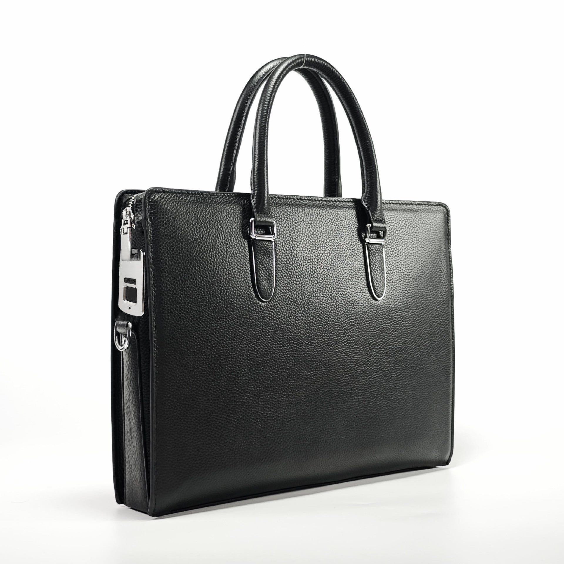 Business Trip Fingerprint Lock Handbag Men's Top Layer Cowhide Large Capacity High-end Feel Men's Business Commuting Genuine Leather Briefcase