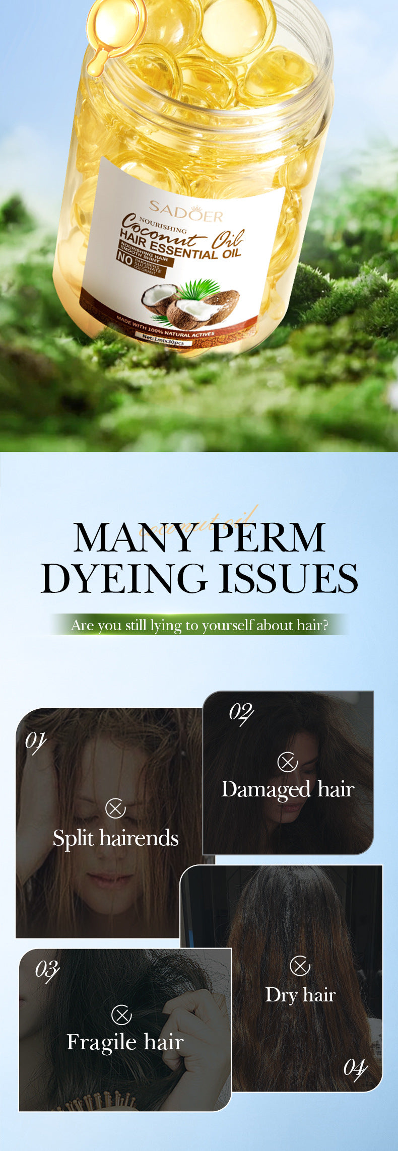 Full English Coconut Oil Smooth Conditioner SADOER Nourishing and Smooth Hair Care Essential Oil Capsules  Wholesale