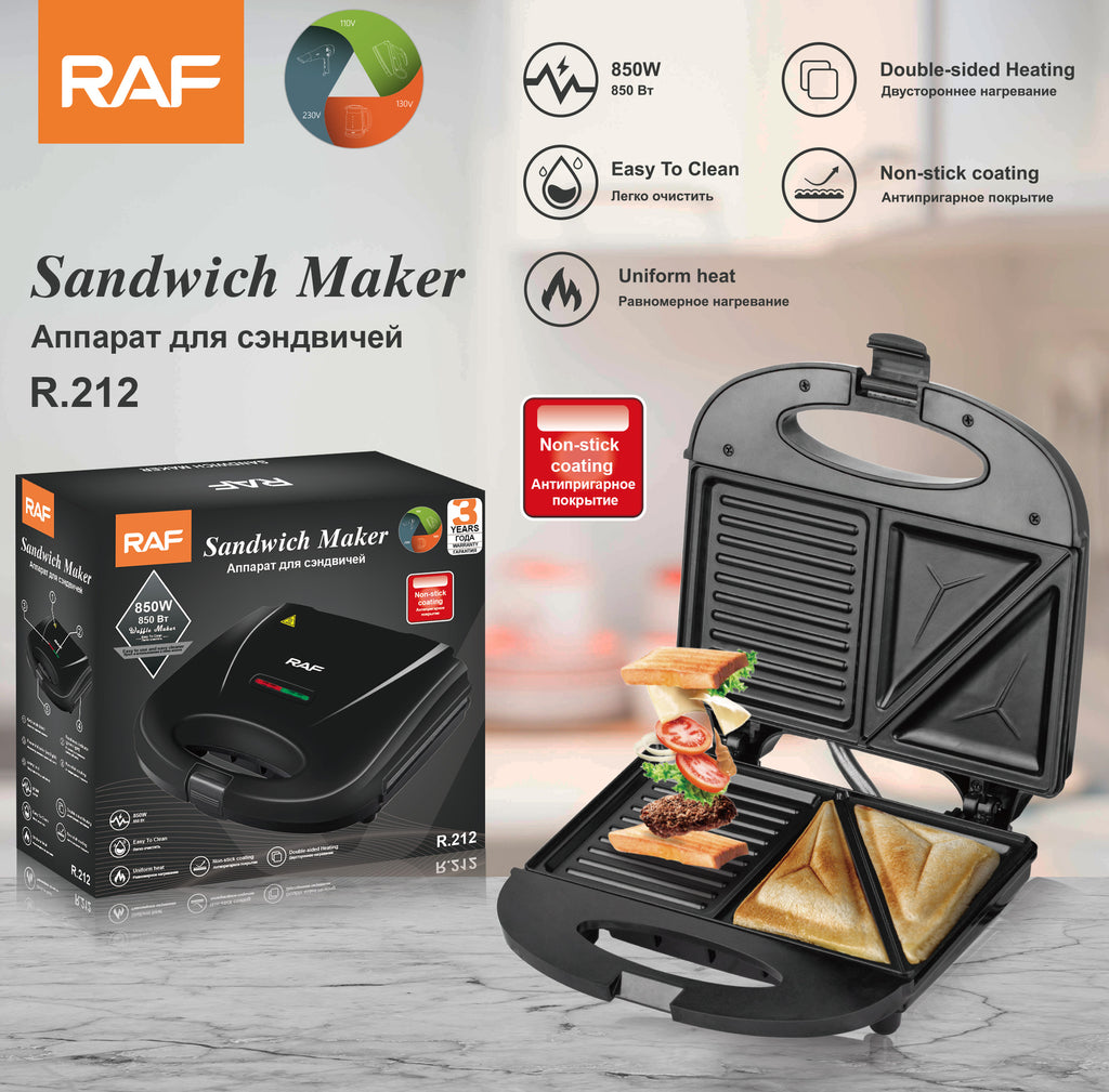 RAF European and American Standard 2-in-1 Triangular and Bar-Shaped Multifunctional Household Cake Maker Breakfast Toaster