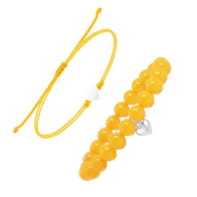 Black Onyx Heart Pendant Bracelet Set Natural Stone8mm Beaded Crystal Bracelet Women's Love Braided Bracelet