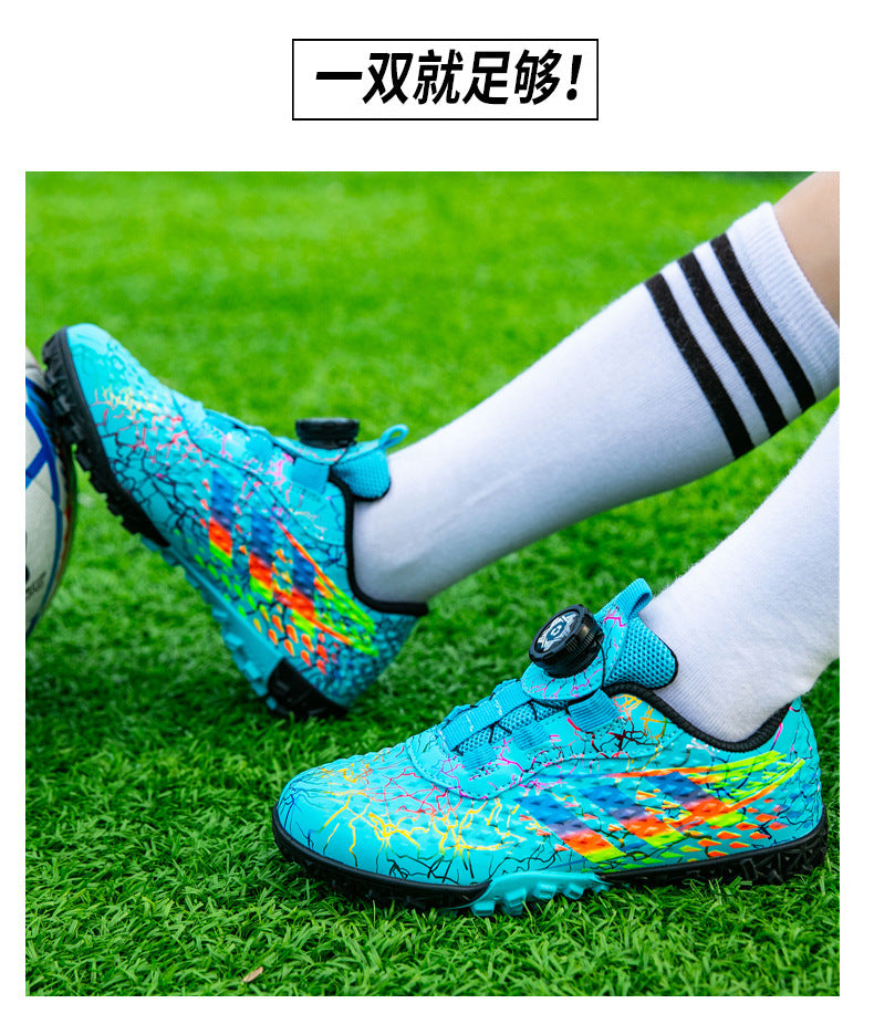 New style soccer shoes for men, women, and children with rotating buckle TF Broken Nail Style Youth Student Grassland Competition Training Shoes