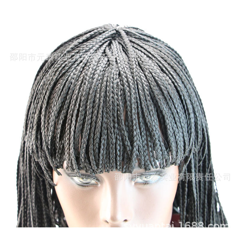 In Stock Bangs Medium-Length Small Braided Hairpiece Black Afro Fringe Braid Wigs