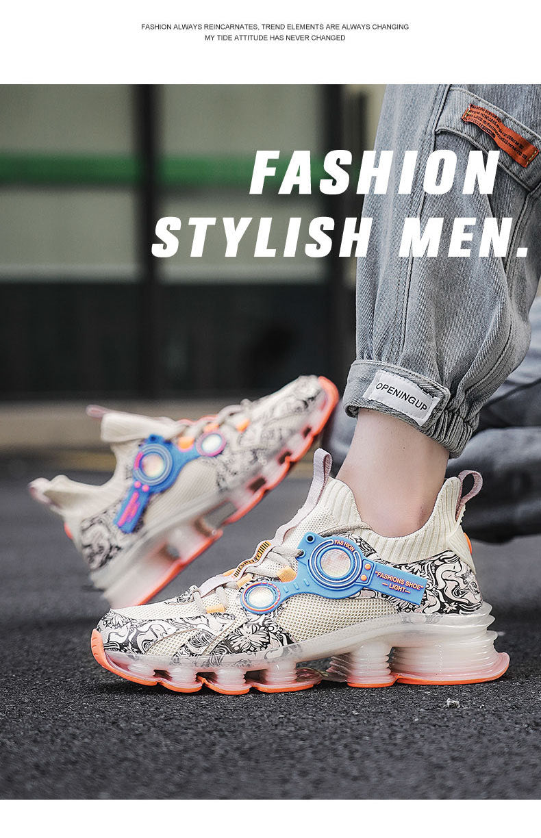 Blade Rebound Men's Shoes Mesh Breathable Running Shoes Youth Trendy Versatile Height Increasing Shock Absorption Sports Shoes