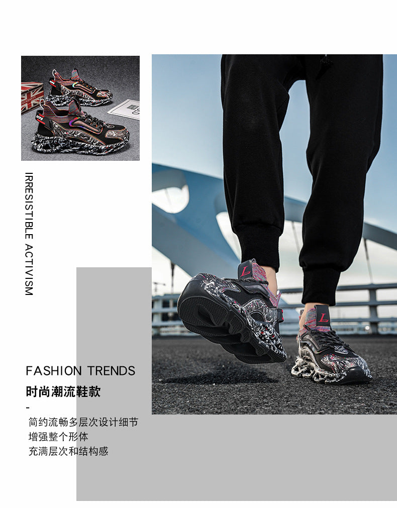 2025Foreign Trade Large Size Breathable Mesh National Trend Casual Sports Shoes with Ultra-light Sole and Height-increasing Fashion Dad Shoes